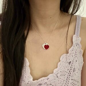 Tiffany & Co. New 16-18” double small rtt hearts necklace in red enamel